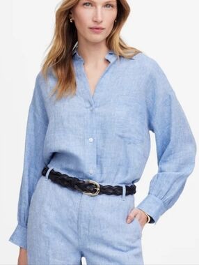 Madewell Shirred Button-Up Shirt in Linen-Cotton
